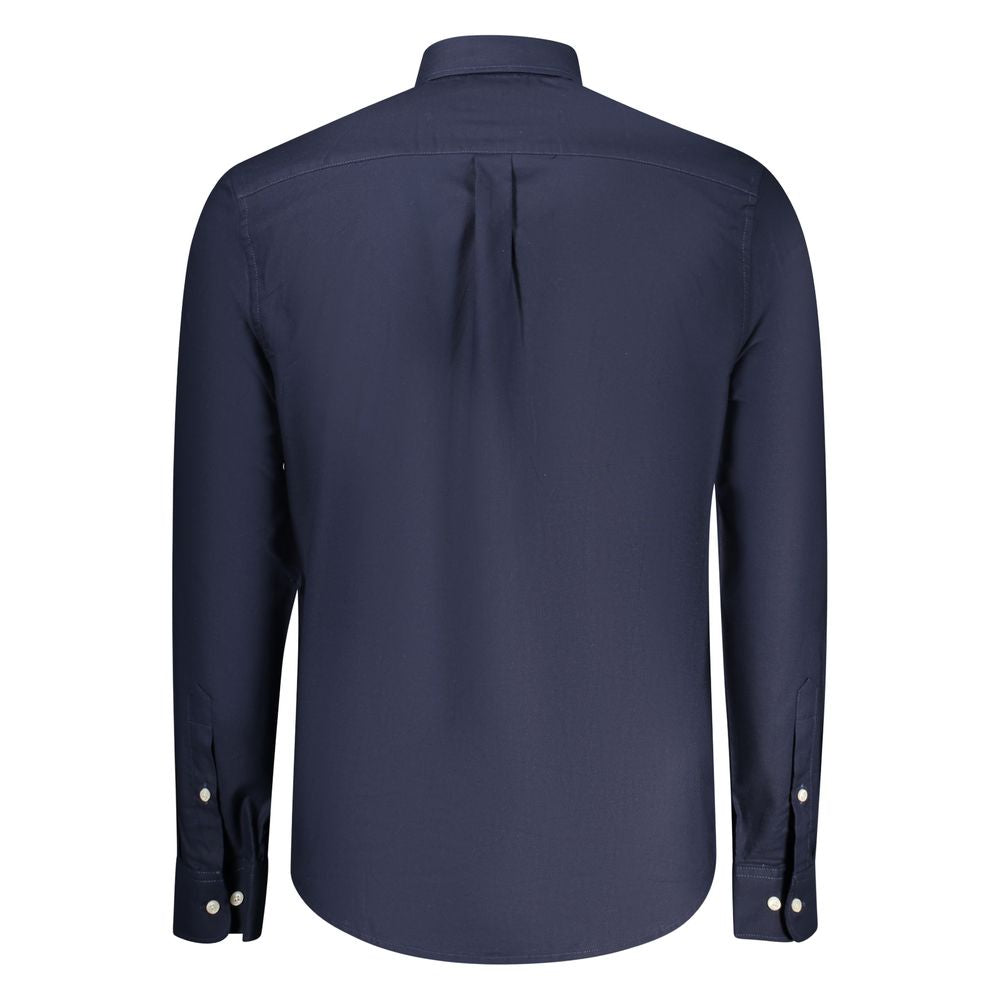 Norway 1963 blue cotton men's shirt with collar and long sleeves, casual style, front button closure.