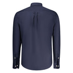 Norway 1963 blue cotton men's shirt with collar and long sleeves, casual style, front button closure.