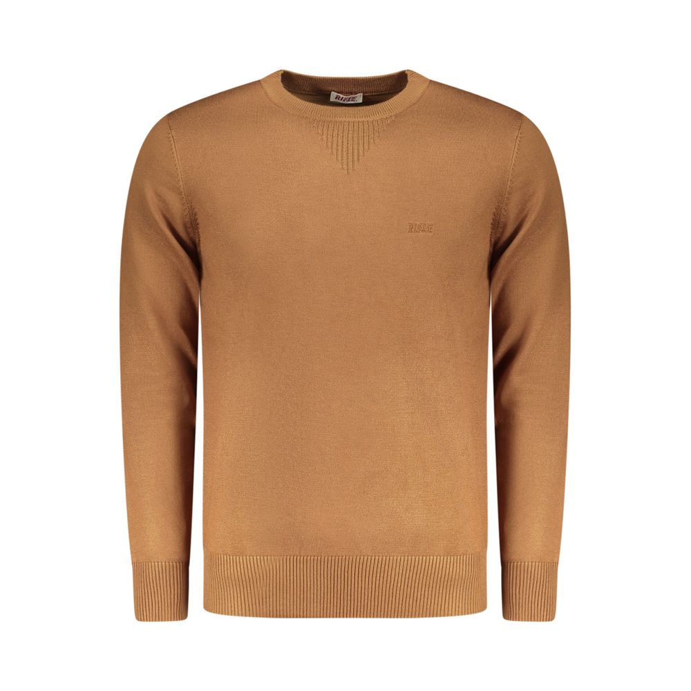 Rifle Marrone viscose men's sweater featuring a classic crew neck and ribbed cuffs, made from soft, brown viscose fabric.