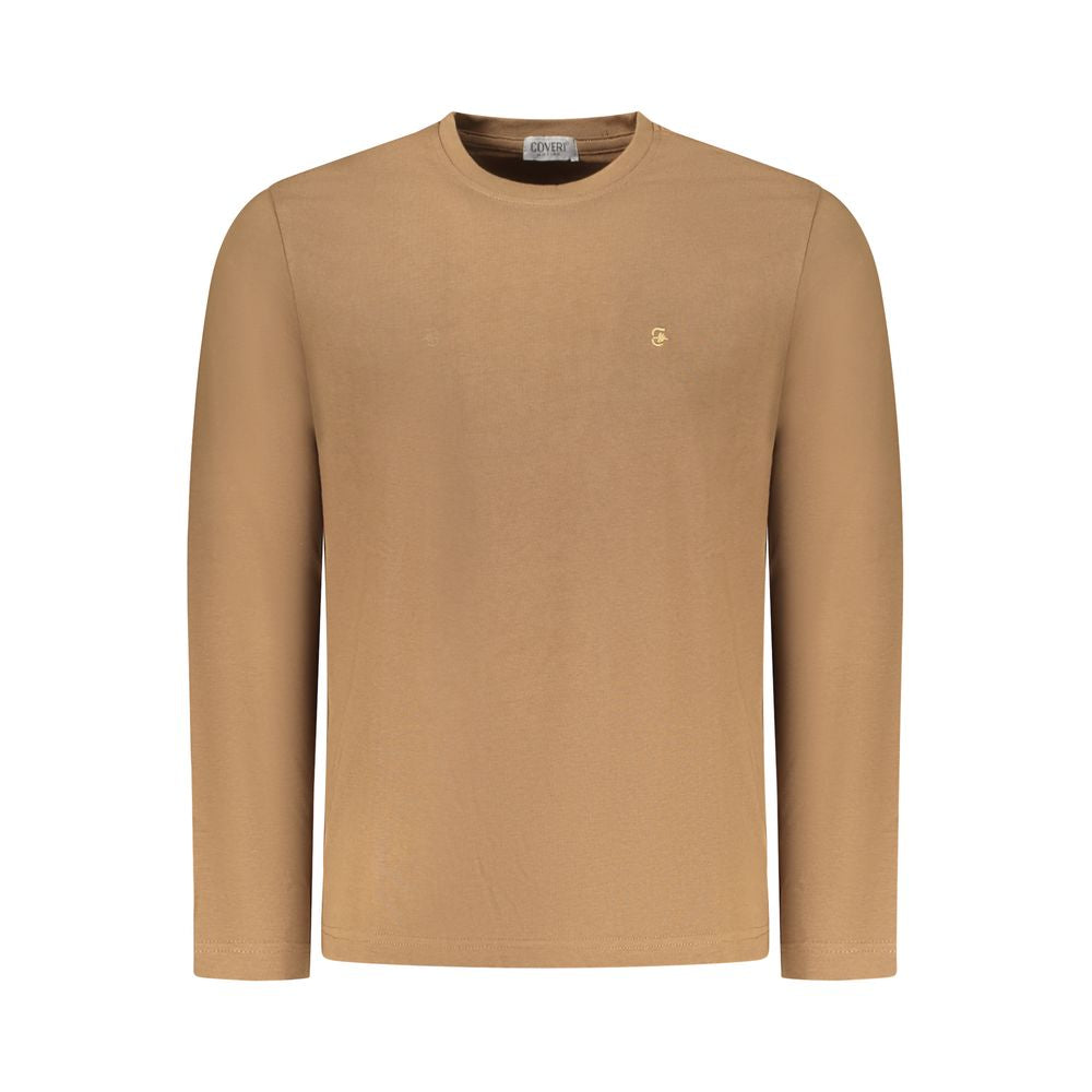 Coveri Moving Marrone cotton men's T-shirt with a classic crew neck and short sleeves, displayed flat on a white background.