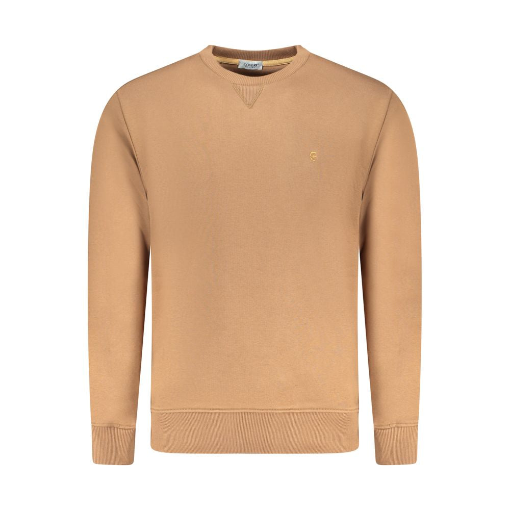 Coveri Moving Marrone cotton men's sweatshirt with a relaxed fit and crew neckline, displayed on a hanger.