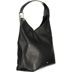 Furla Nero Pelle women's shoulder bag in black leather with silver hardware and adjustable strap on a plain background.