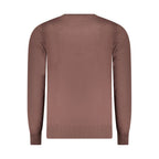 Coveri Moving Marrone viscose men's sweater featuring a crew neck and ribbed cuffs, showcased on a mannequin.