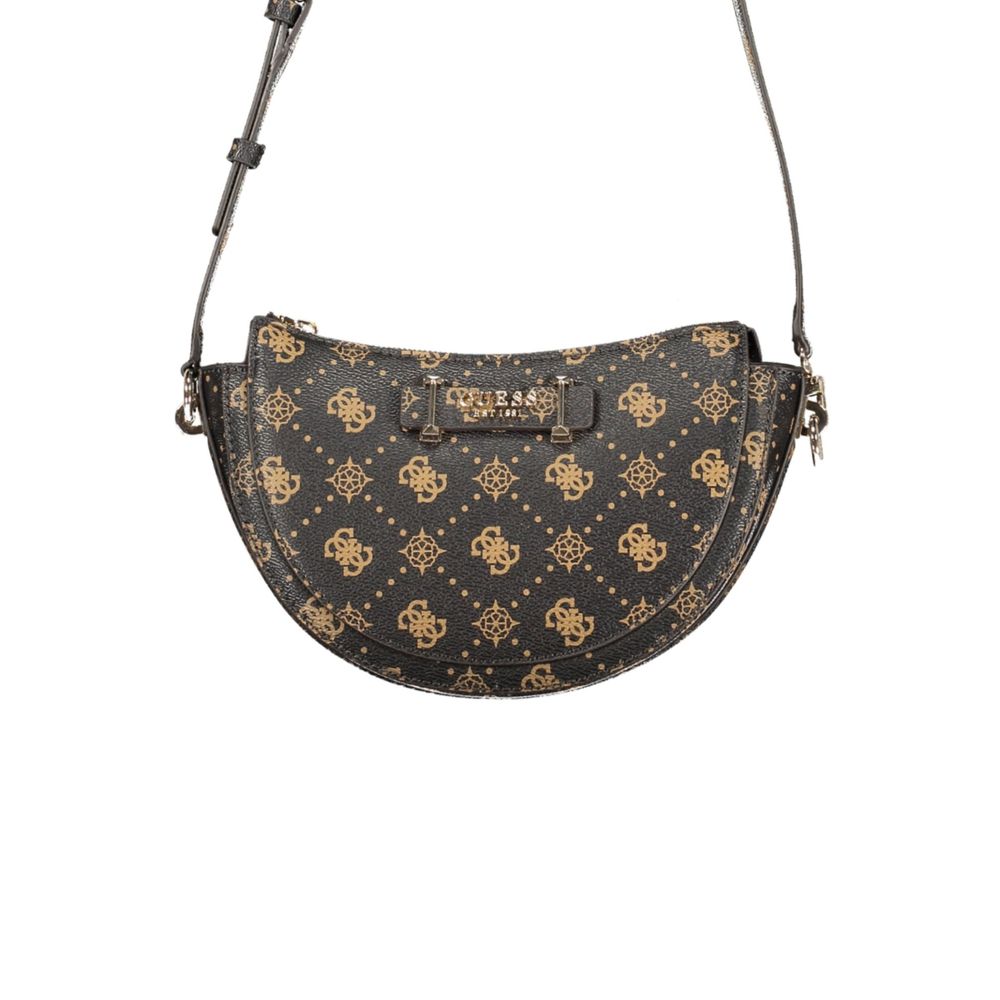 Guess Jeans women's brown polyurethane handbag with sleek design and top handle, perfect for stylish casual or evening wear.