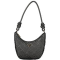 Black Guess Jeans polyurethane handbag for women, stylish with sleek design and modern look, shown in the image.