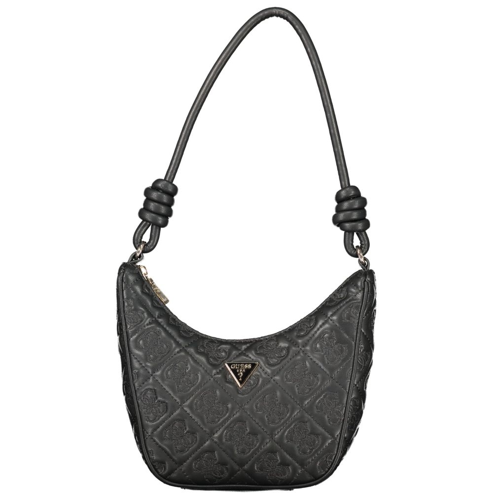 Black Guess Jeans polyurethane handbag for women, stylish with sleek design and modern look, shown in the image.