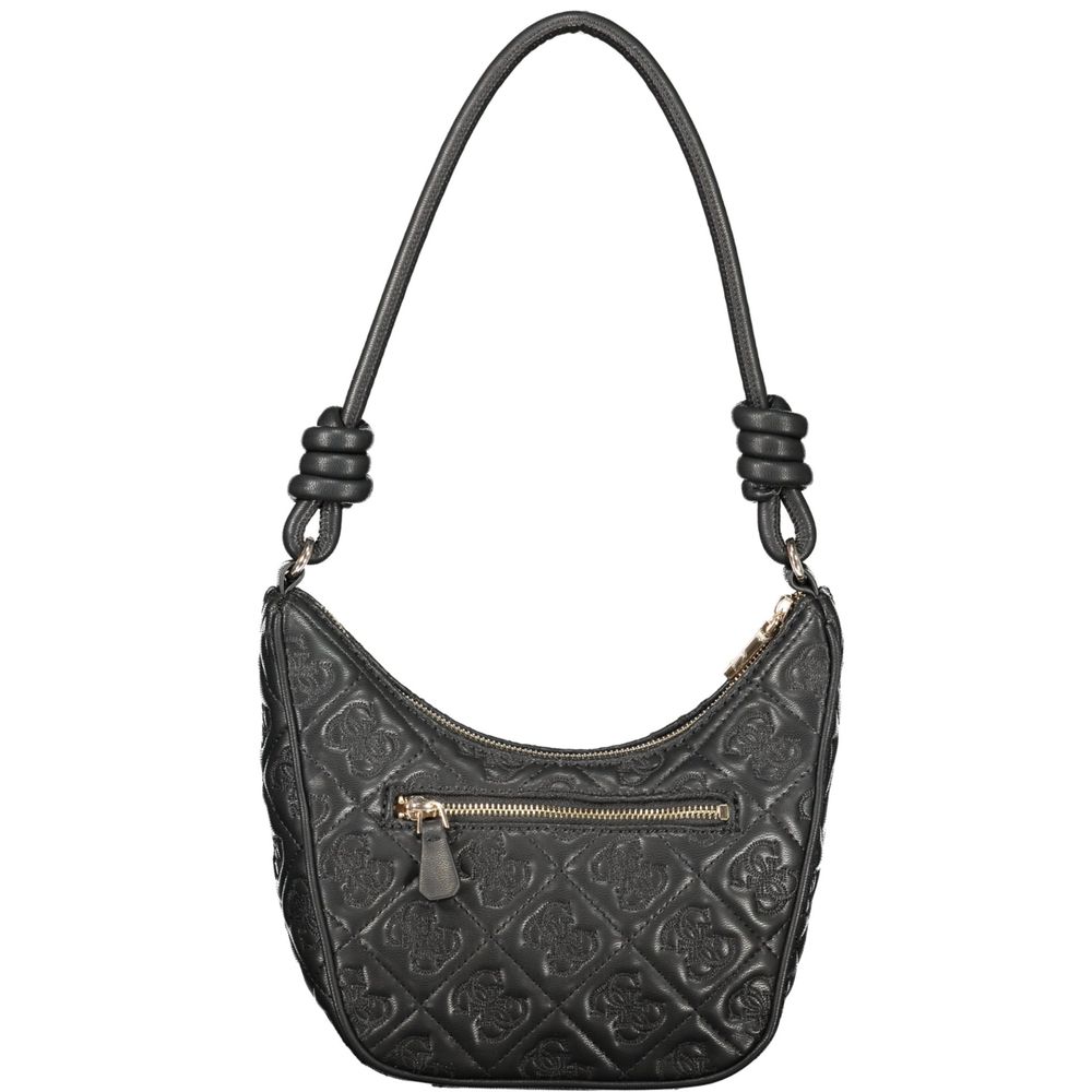 Black Guess Jeans polyurethane women’s handbag with sleek design and top handles, stylish accessory for everyday use.