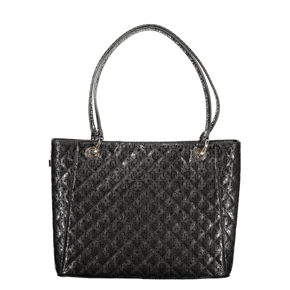 Black Guess Jeans women's handbag made of polyurethane, featuring a sleek design with handles and subtle branding details.