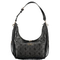 Black Guess Jeans women's handbag made of polyurethane with sleek design and gold-tone hardware, perfect for stylish everyday use.