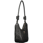 Black Guess Jeans polyurethane women’s handbag with sleek design and top handle, featuring subtle branding and textured finish.