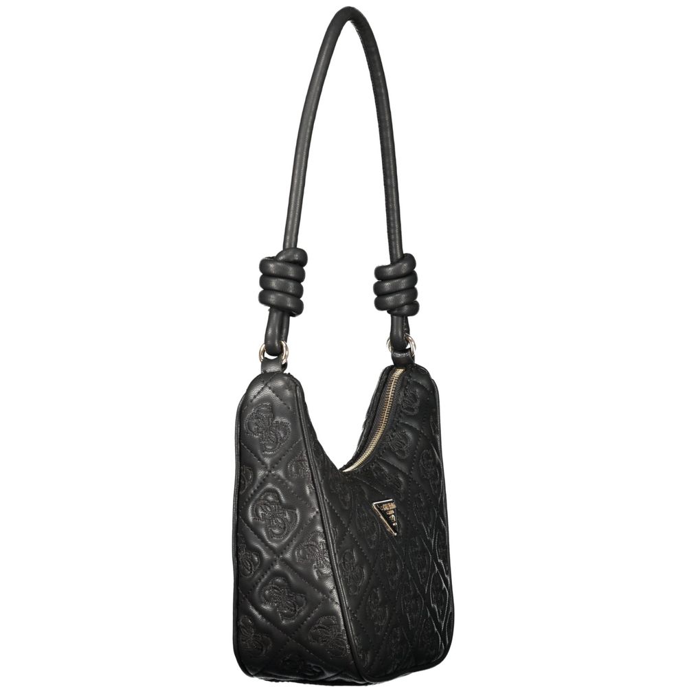 Black Guess Jeans polyurethane women’s handbag with sleek design and top handle, featuring subtle branding and textured finish.