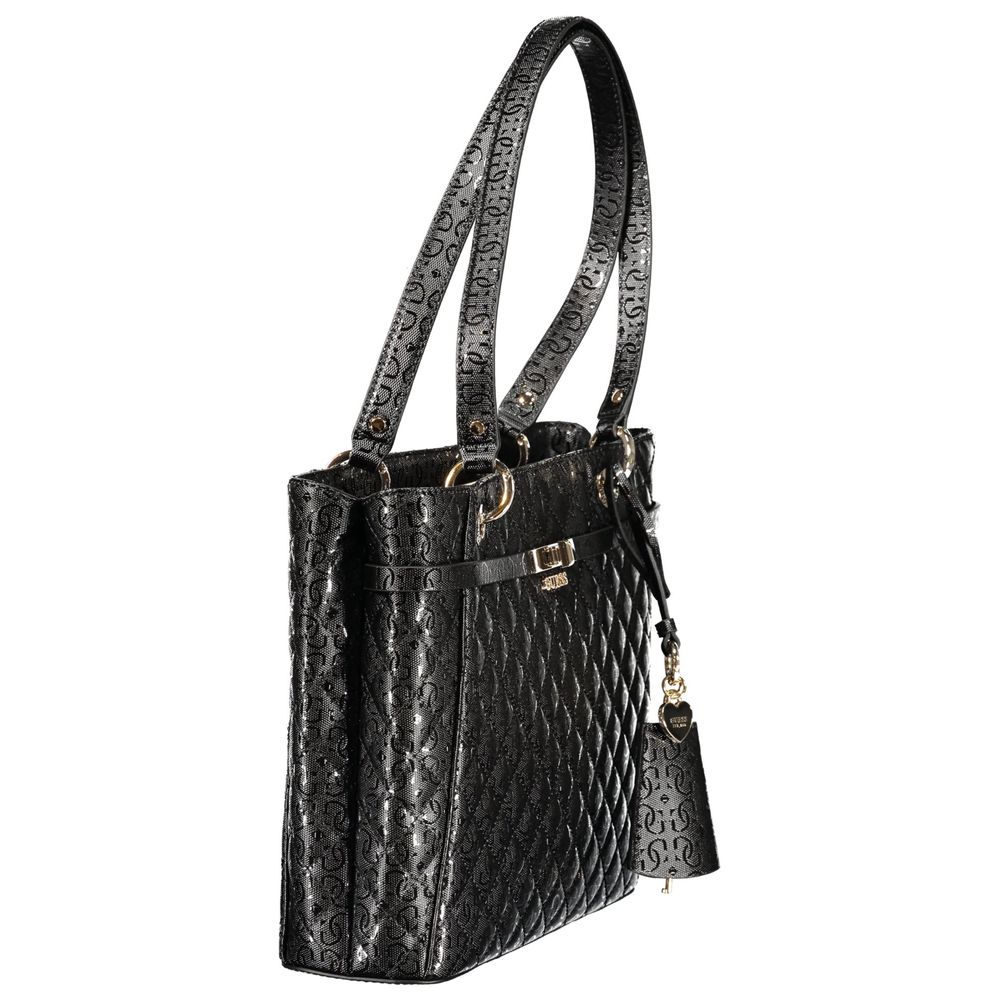 Black Guess Jeans women's handbag made of polyurethane, featuring a sleek design and stylish handles for versatile fashion.
