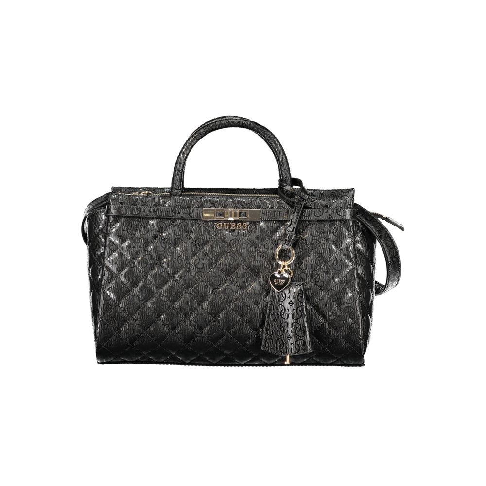 Guess Jeans black polyurethane women's handbag with sleek design and gold-tone hardware, featuring a spacious interior and adjustable strap.