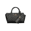 Black Guess Jeans polyurethane women's handbag with sleek design and silver hardware, featuring a top handle and zip closure.