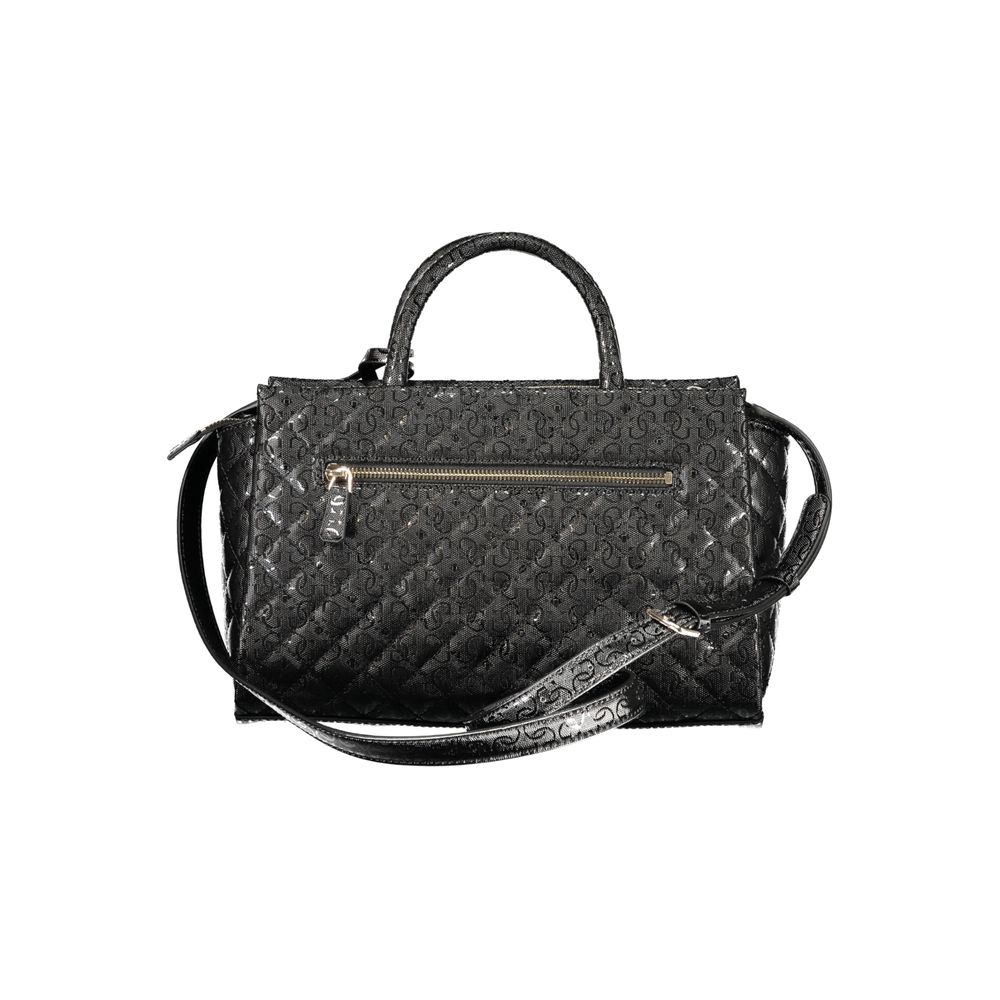 Black Guess Jeans women's handbag made of polyurethane with sleek design and silver-tone hardware.
