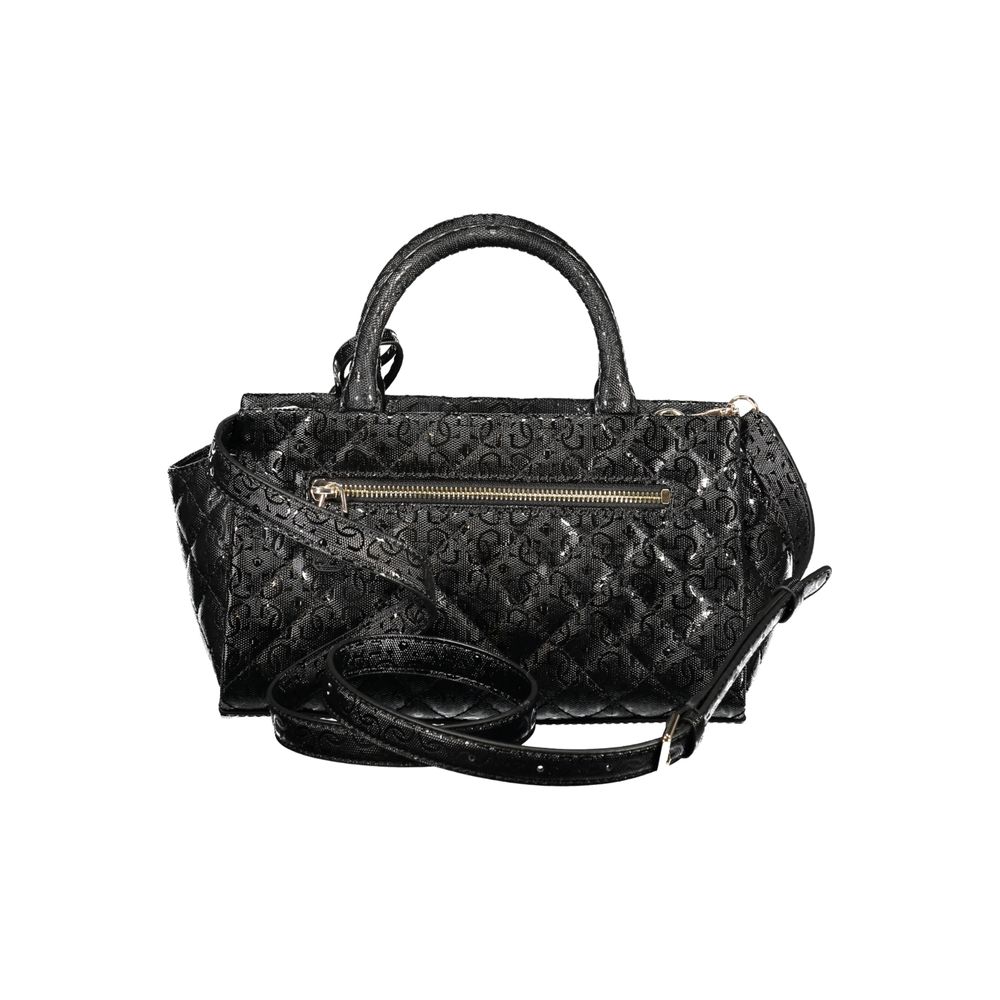 Black Guess Jeans polyurethane women’s handbag with sleek design and top handles, featuring stylish stitching and a modern look.