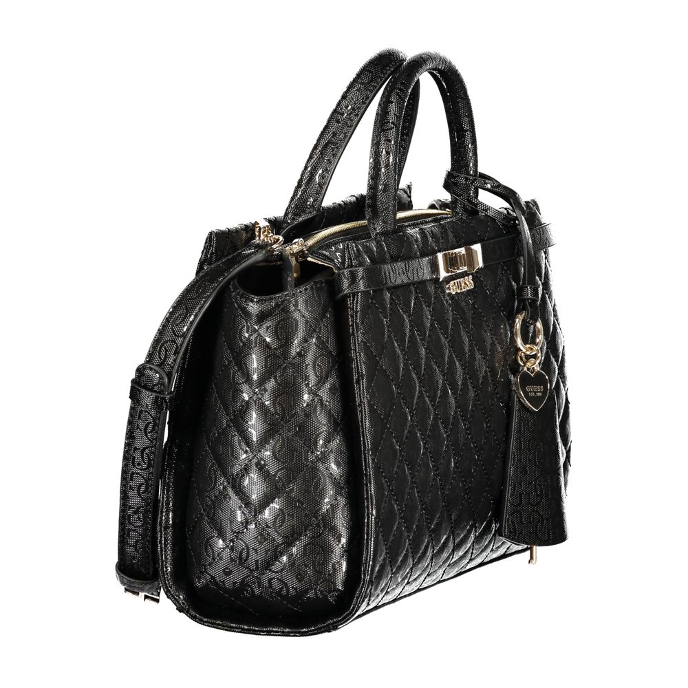 Black Guess Jeans women's handbag made of polyurethane, featuring a sleek design and practical handles.