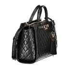 Black Guess Jeans women's handbag made of polyurethane, featuring a sleek design and practical handles.