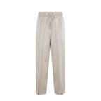 Herno beige acetate casual pants with a relaxed fit and side pockets, displayed on a hanger against a neutral background.