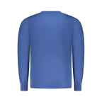 Coveri Moving blue viscose men's sweater with a relaxed fit and crew neckline, displayed on a mannequin.