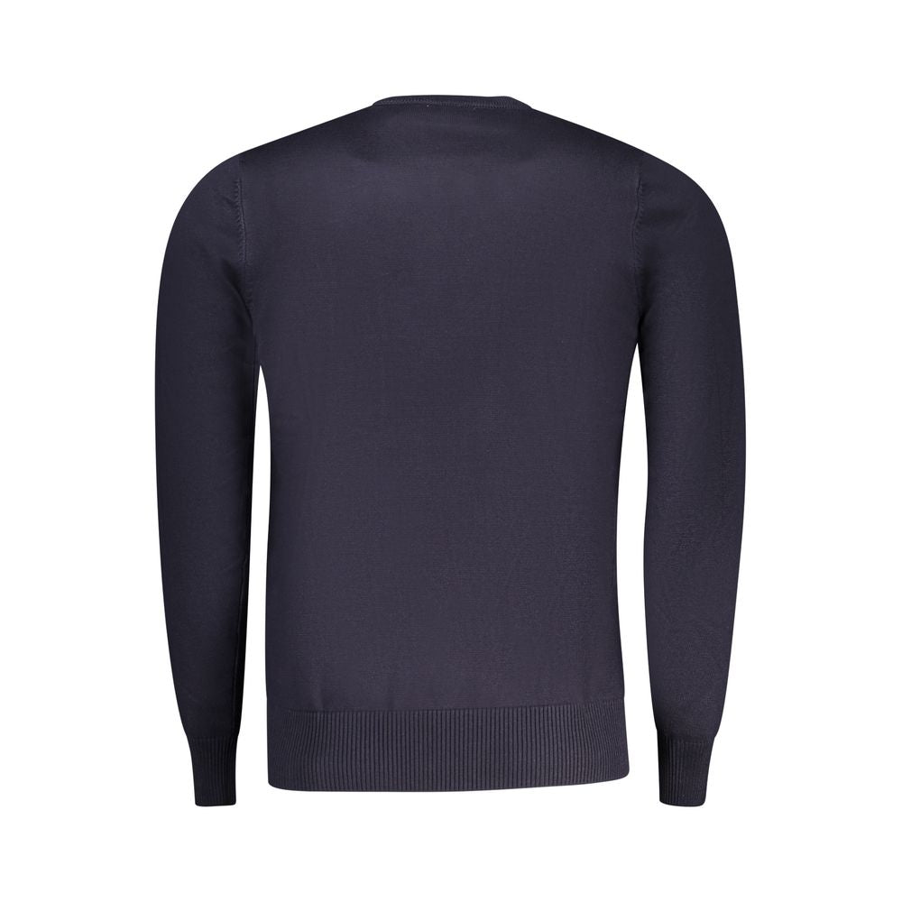 Coveri Moving Blu Viscosa Uomo Maglia, men's blue viscose sweater, close-up of fabric and fit, casual style.