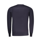 Coveri Moving Blu Viscosa Uomo Maglia, men's blue viscose sweater, close-up of fabric and fit, casual style.