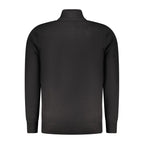 Black viscose men's sweater by Coveri Moving with a relaxed fit and simple crew neckline, displayed on a mannequin.