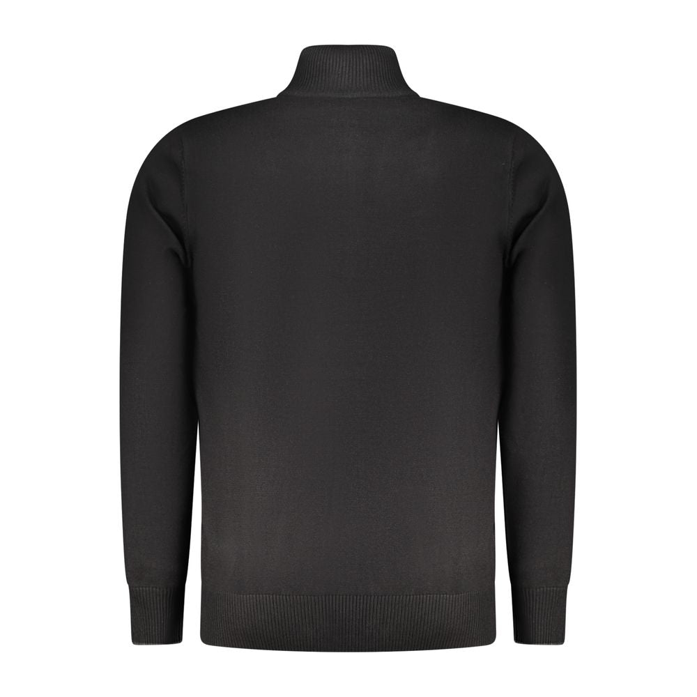 Black viscose men's sweater by Coveri Moving with a relaxed fit and simple crew neckline, displayed on a mannequin.