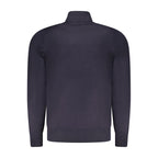 Coveri Moving Blu Viscosa Uomo Maglia showing a stylish men's blue viscose sweater with a round neckline and long sleeves.