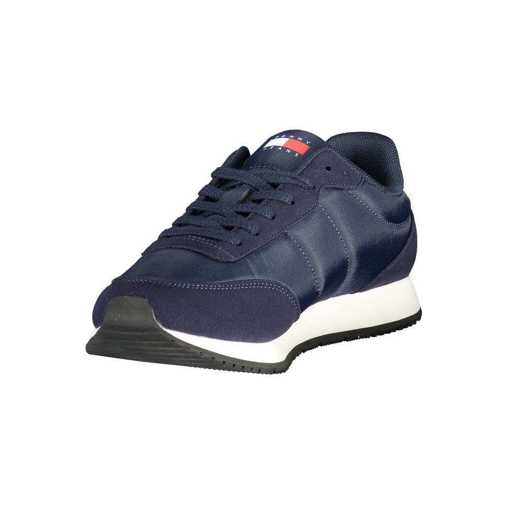 Tommy Hilfiger blue polyurethane men's sneaker with white sole and laces, casual athletic shoe style.