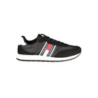 Tommy Hilfiger black polyurethane men's sneaker with white sole, stylish casual footwear with brand logo details.