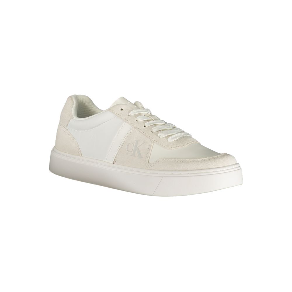 Calvin Klein Bianco polyester men's sneaker with white design and casual style, featuring laces and a rubber sole.
