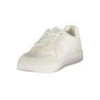 Calvin Klein Bianco polyester men's sneaker with white design and laces, casual athletic footwear, front view.