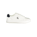 Calvin Klein Bianco men's polyurethane sneaker featuring a sleek white design and casual athletic style.