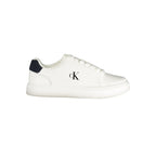 Calvin Klein Bianco men's polyurethane sneaker featuring a sleek white design and casual athletic style.