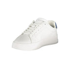 Tommy Hilfiger white polyurethane men's sneaker with laces and rubber sole, stylish casual footwear.