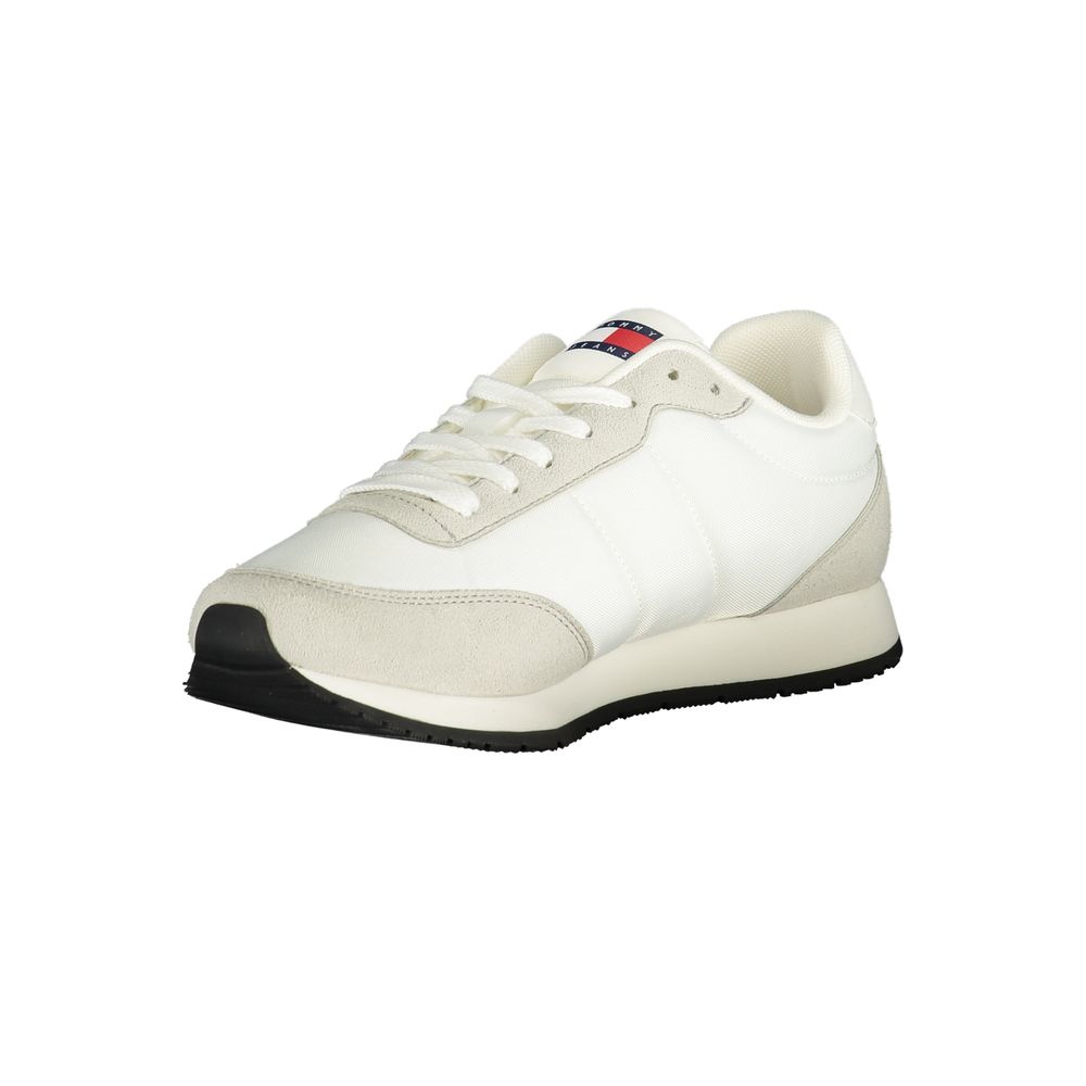 Tommy Hilfiger white polyurethane men's sneaker with sleek design and subtle branding, casual and stylish footwear for men.