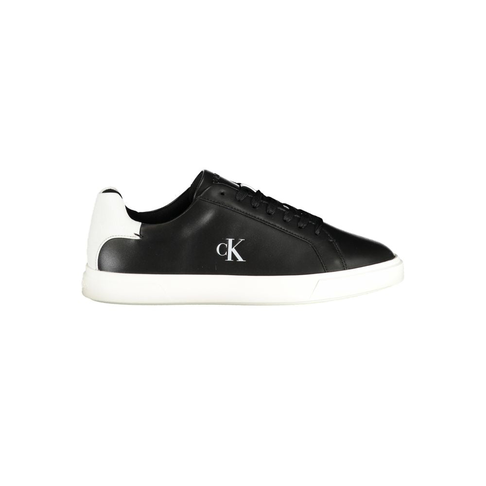 Calvin Klein black polyurethane women's sneakers with sleek design and white rubber sole, perfect for casual wear.