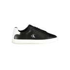 Calvin Klein black polyurethane women's sneakers with sleek design and white rubber sole, perfect for casual wear.