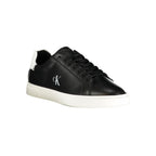 Calvin Klein black polyurethane women's sneakers with sleek design and cushioned soles, perfect for casual wear.