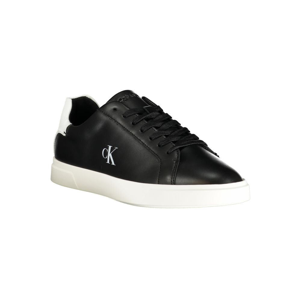 Calvin Klein black polyurethane women's sneakers with sleek design and cushioned soles, perfect for casual wear.