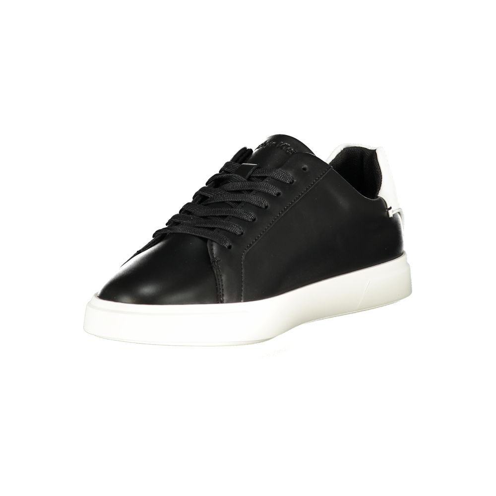 Calvin Klein black polyurethane women's sneaker with sleek design and lace-up front, stylish athletic footwear for casual wear.