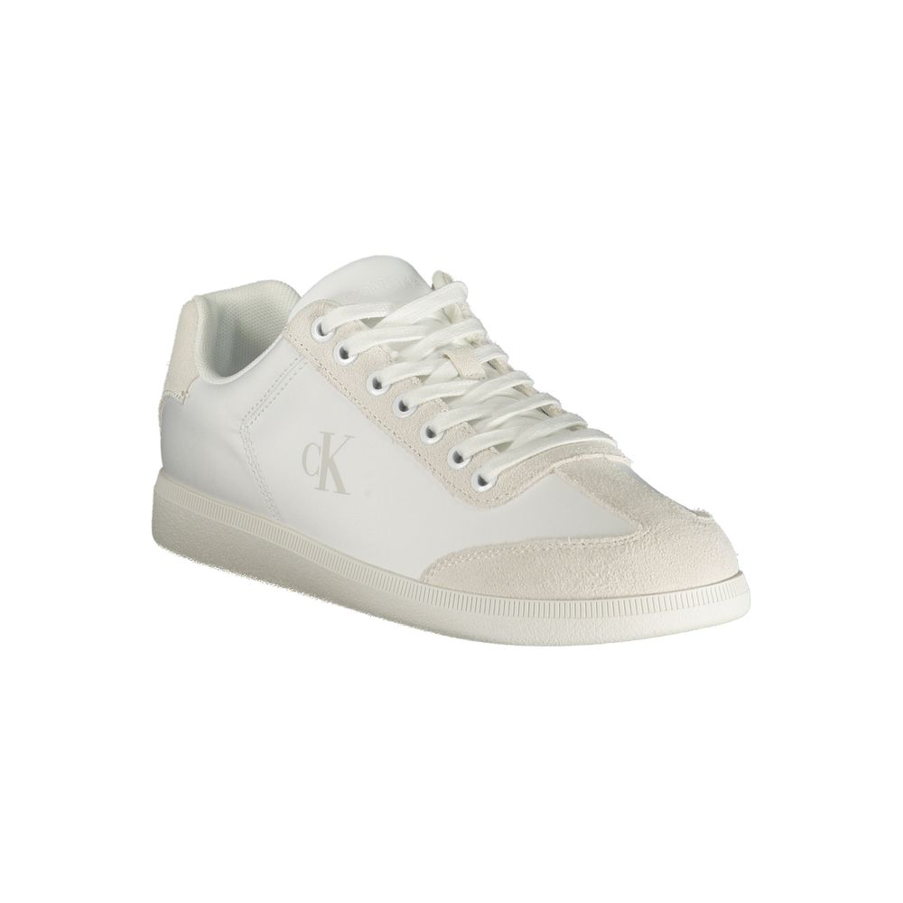 Calvin Klein white polyester men's sneaker with sleek design and lace-up closure, ideal for casual and athletic wear.