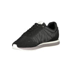Calvin Klein black polyester men's sneaker with sleek design and lace-up closure, stylish athletic footwear.