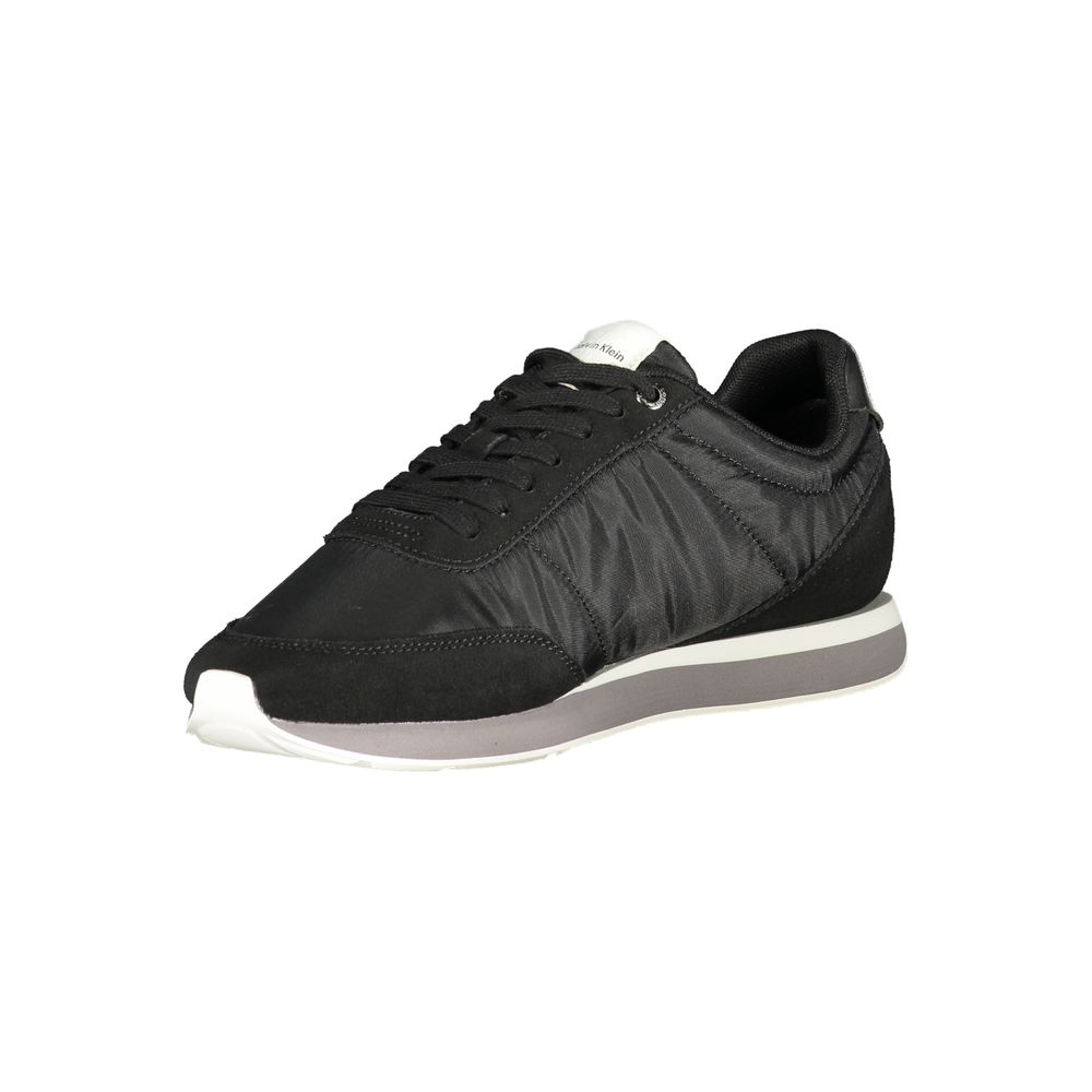 Calvin Klein black polyester men's sneaker with sleek design and lace-up closure, stylish athletic footwear.