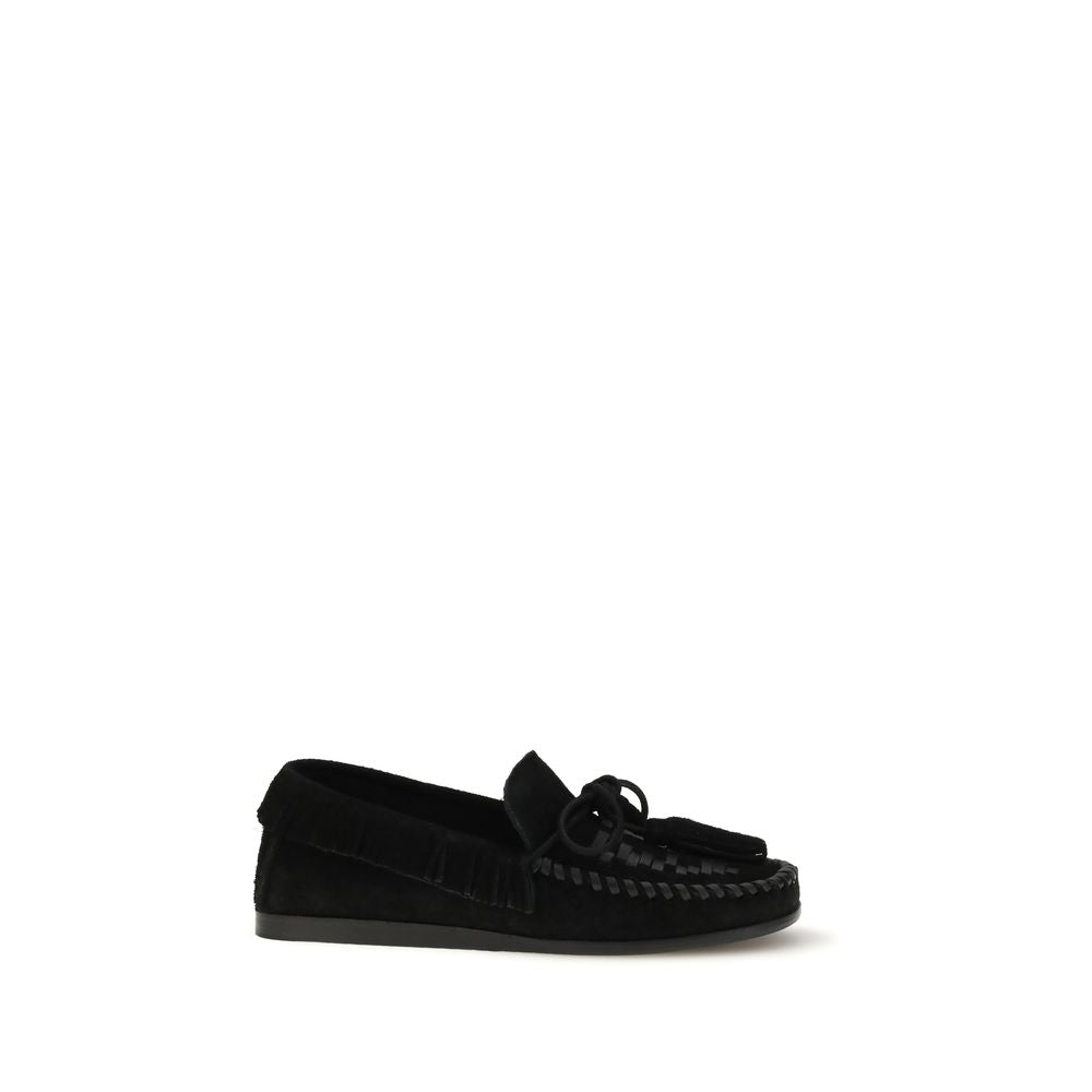 Black calf leather Isabel Marant Bos Taurus slip-on loafers with sleek design and classic silhouette.