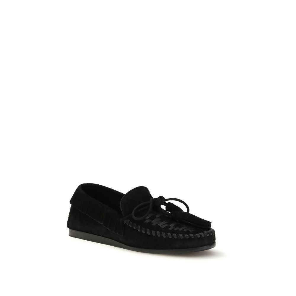 Black calf leather Isabel Marant Bos Taurus slip-on loafers with sleek design and rounded toes, perfect for casual or stylish wear.