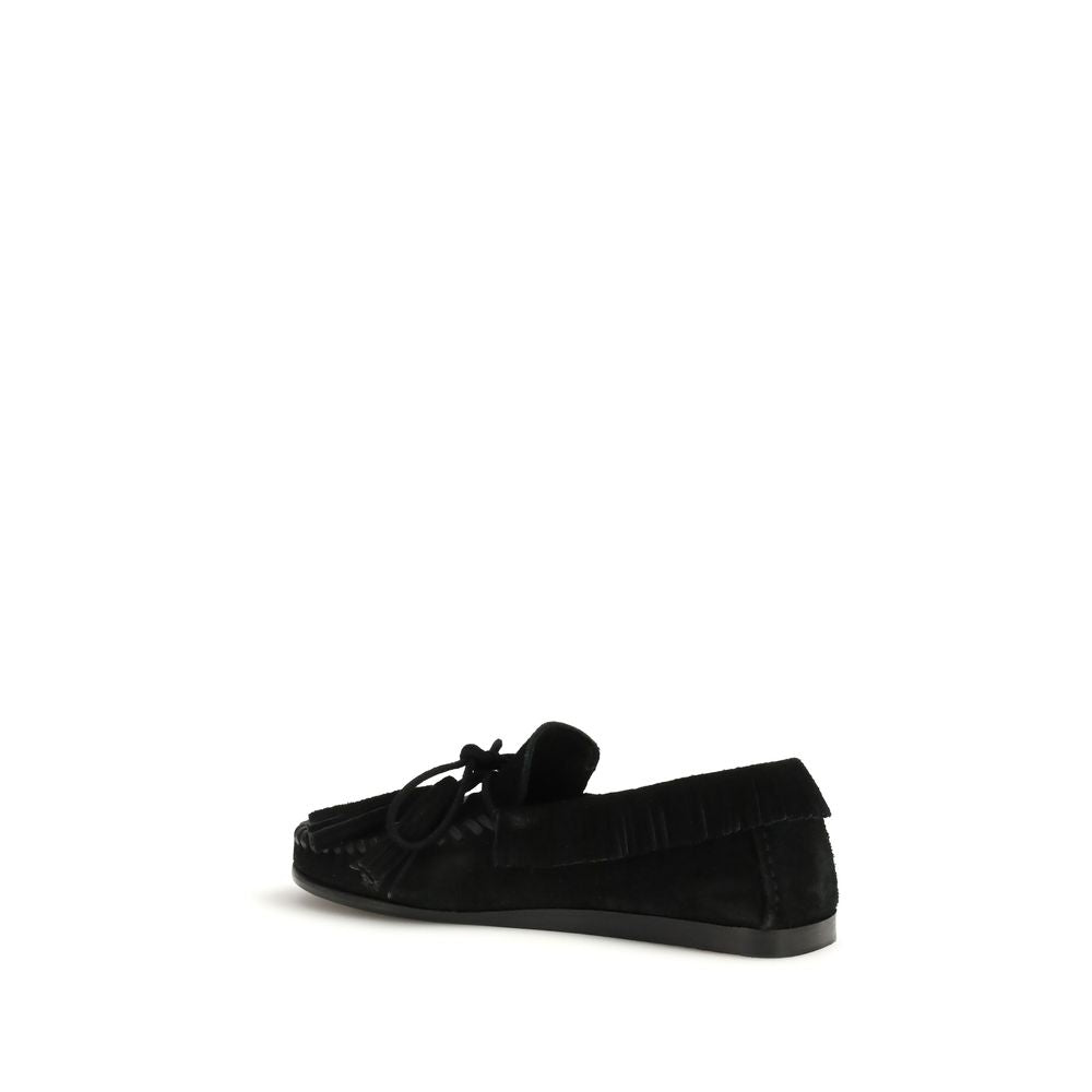 Isabel Marant black calf leather Bos Taurus slip-on loafers with sleek design and rounded toe, perfect for casual or chic outfits.