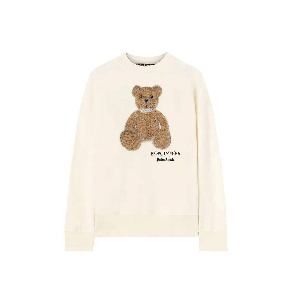 Palm Angels white cotton sweatshirt displayed flat, showing the soft fabric and clean design with subtle branding details.