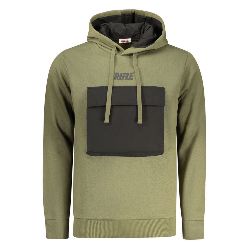 Green Rifle Verde Cotton men's hoodie with front pocket and drawstring hood, casual style and comfortable fit.